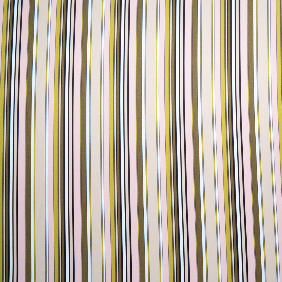Blush Pink & Olive Green Striped Pure Silk Twill