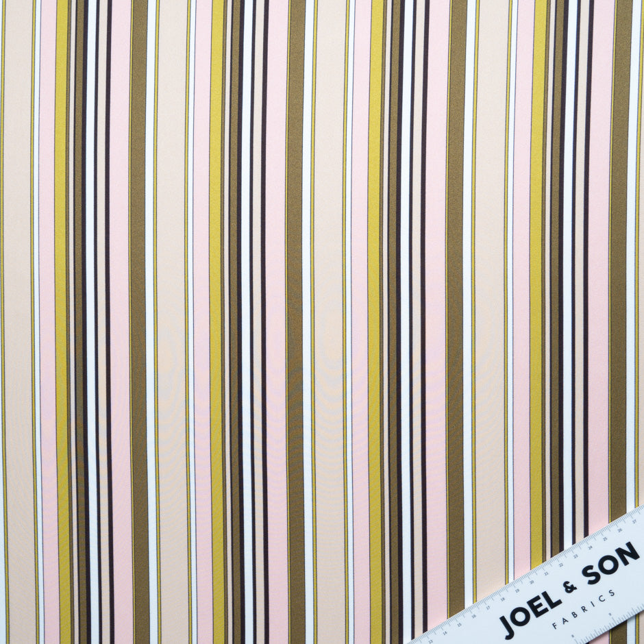 Blush Pink & Olive Green Striped Pure Silk Twill