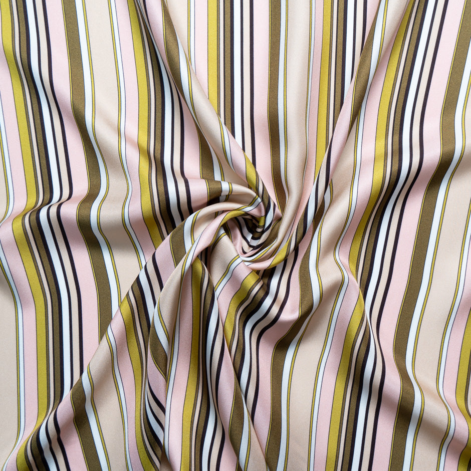 Blush Pink & Olive Green Striped Pure Silk Twill