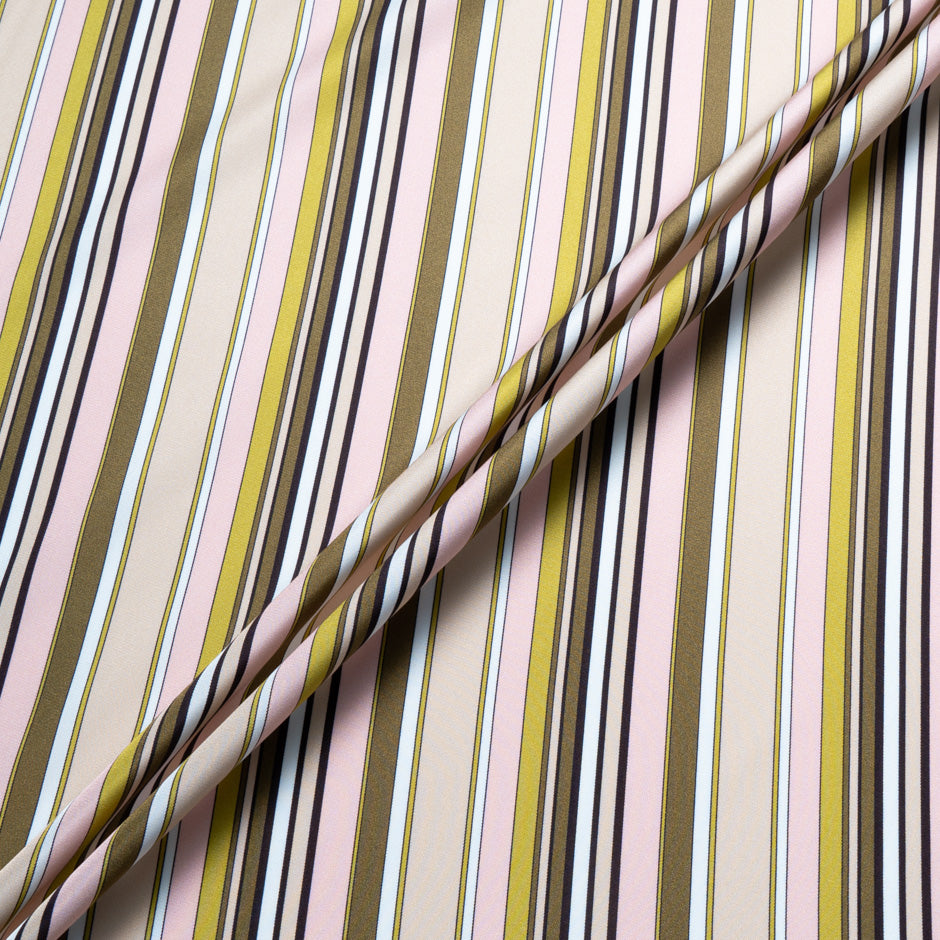 Blush Pink & Olive Green Striped Pure Silk Twill