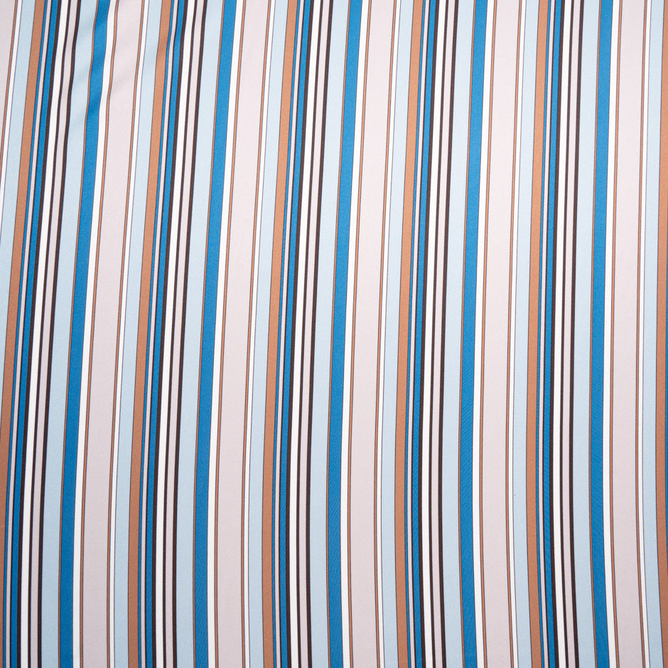 Blue & Brown Striped Pure Silk Twill