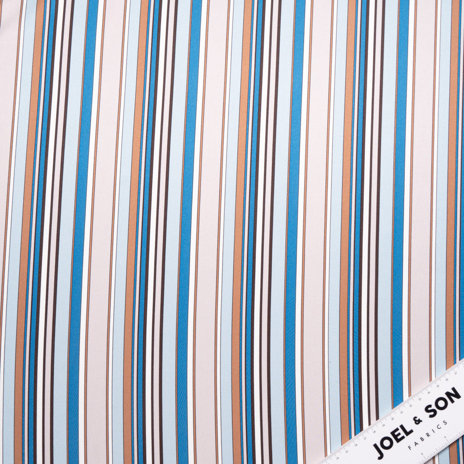 Blue & Brown Striped Pure Silk Twill
