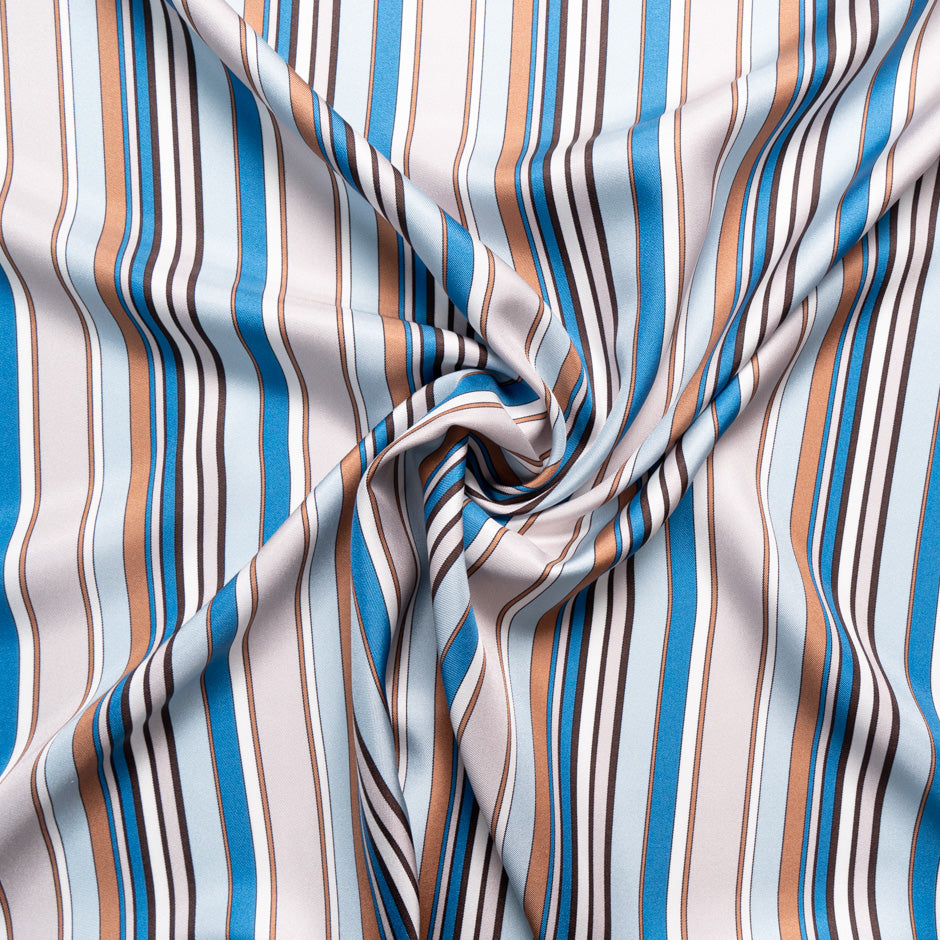 Blue & Brown Striped Pure Silk Twill