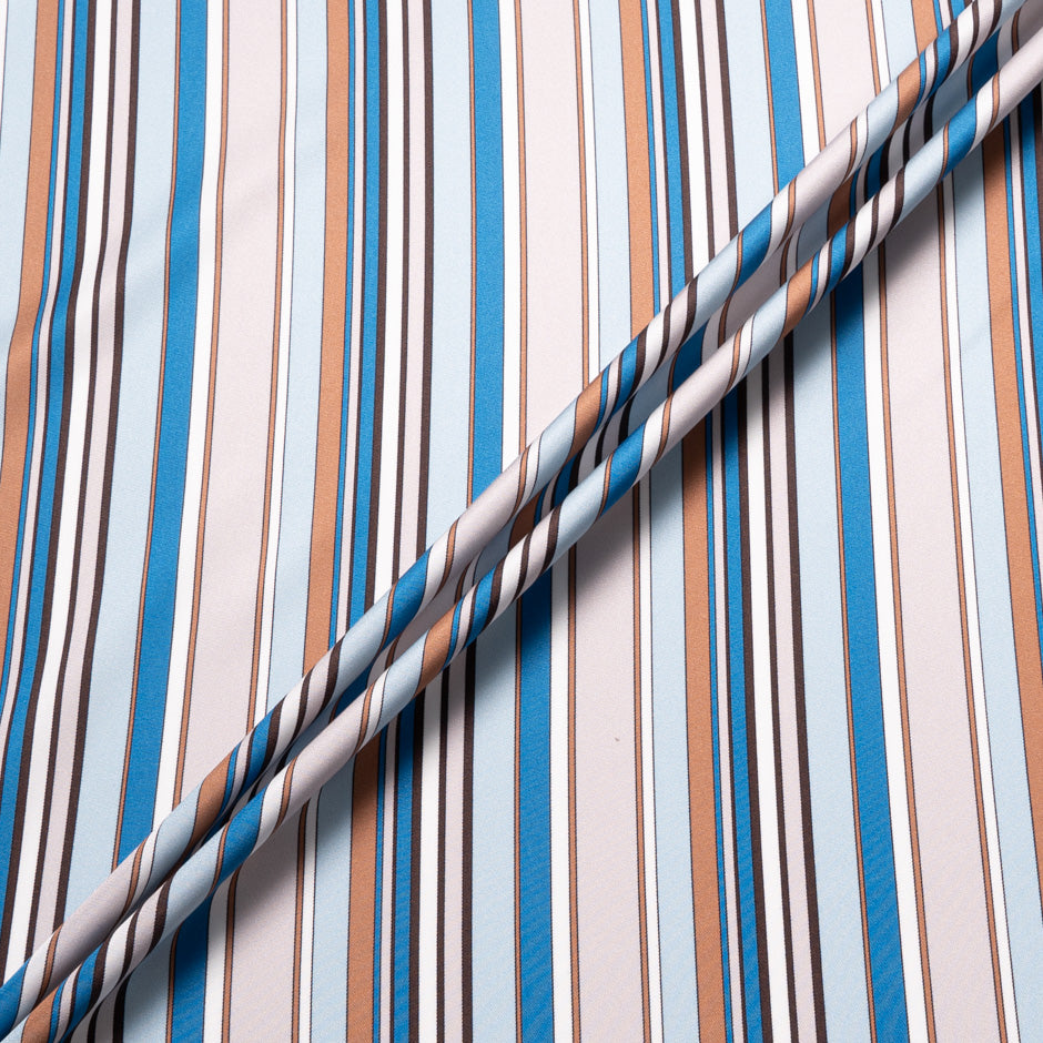 Blue & Brown Striped Pure Silk Twill