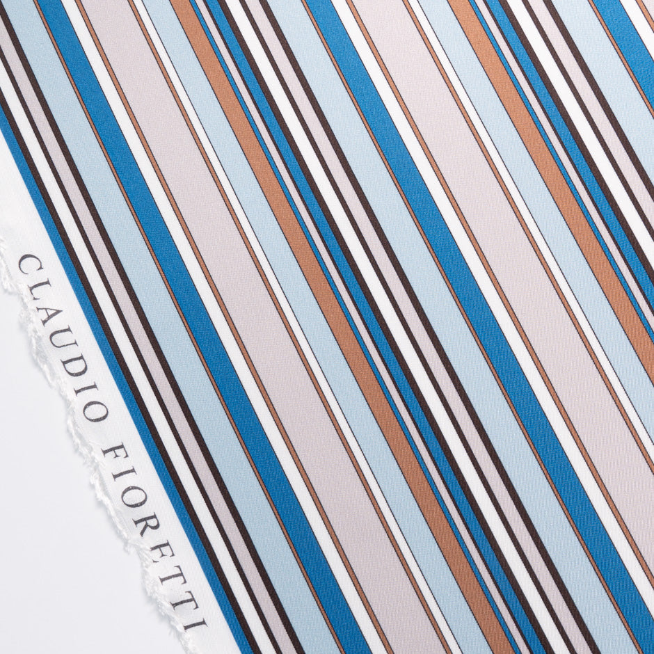 Blue & Brown Striped Pure Silk Twill