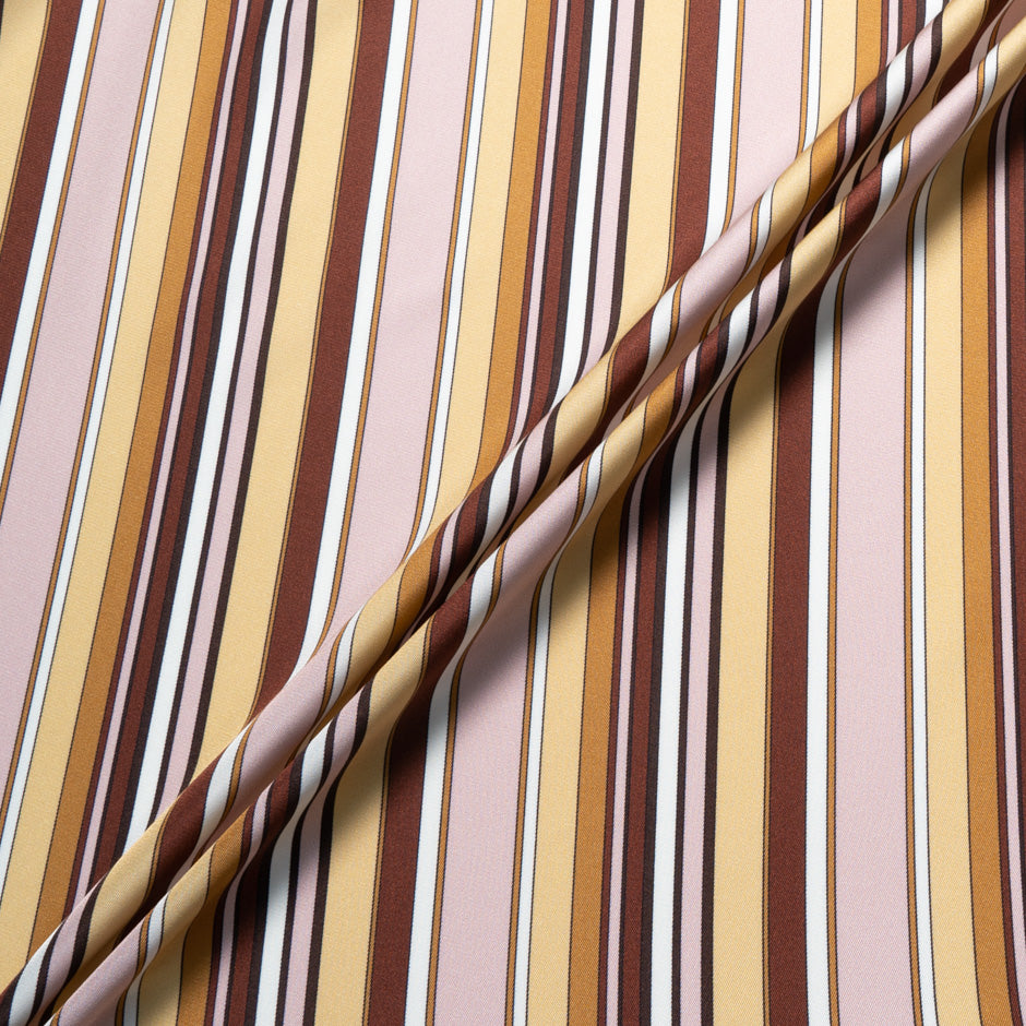 Vanilla, PInk & Brown Striped Pure Silk Twill