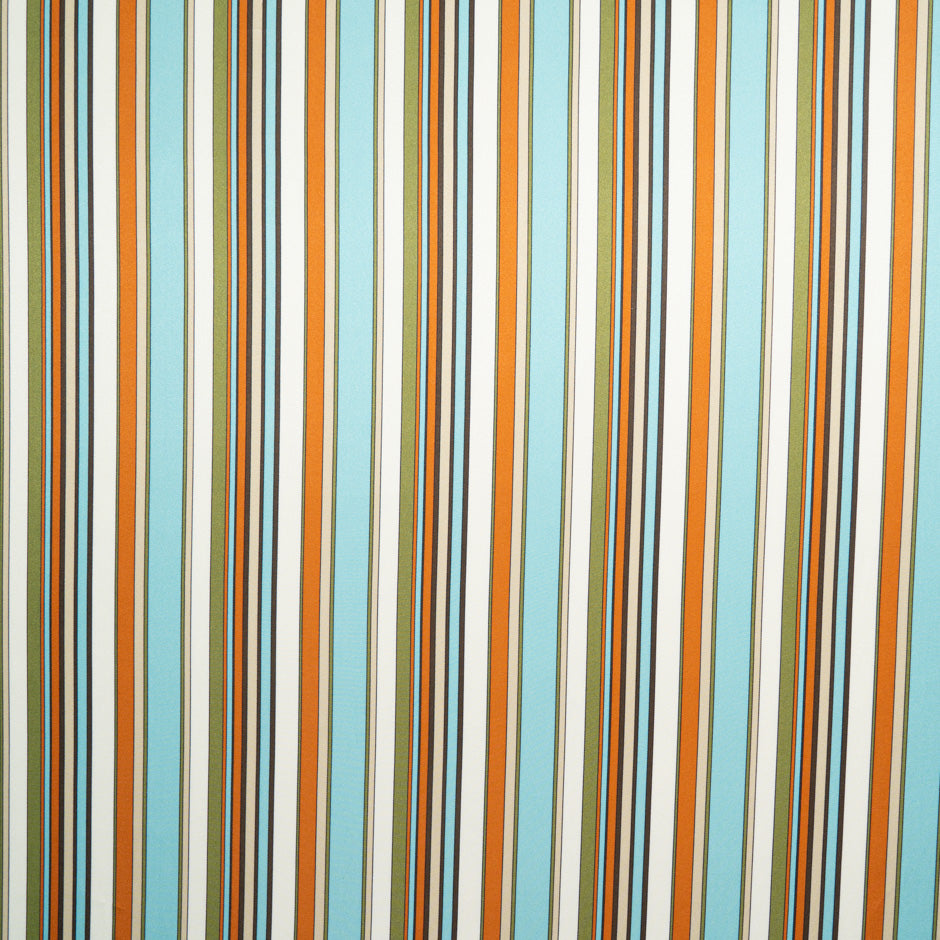 Ice Blue, Khaki & Caramel Striped Pure Silk Twill