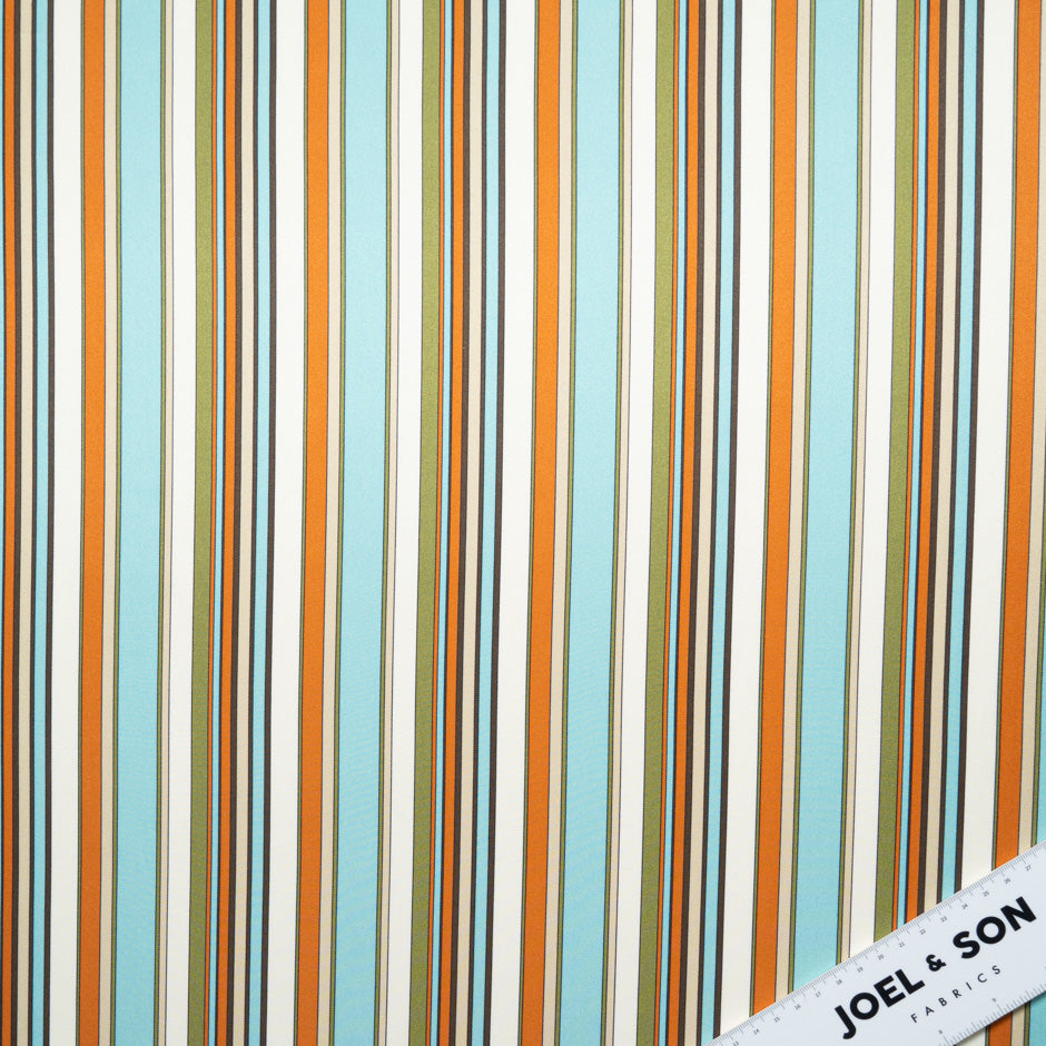 Ice Blue, Khaki & Caramel Striped Pure Silk Twill