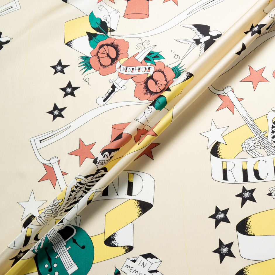 'Punk Rock' Theme Printed Pure Silk Twill