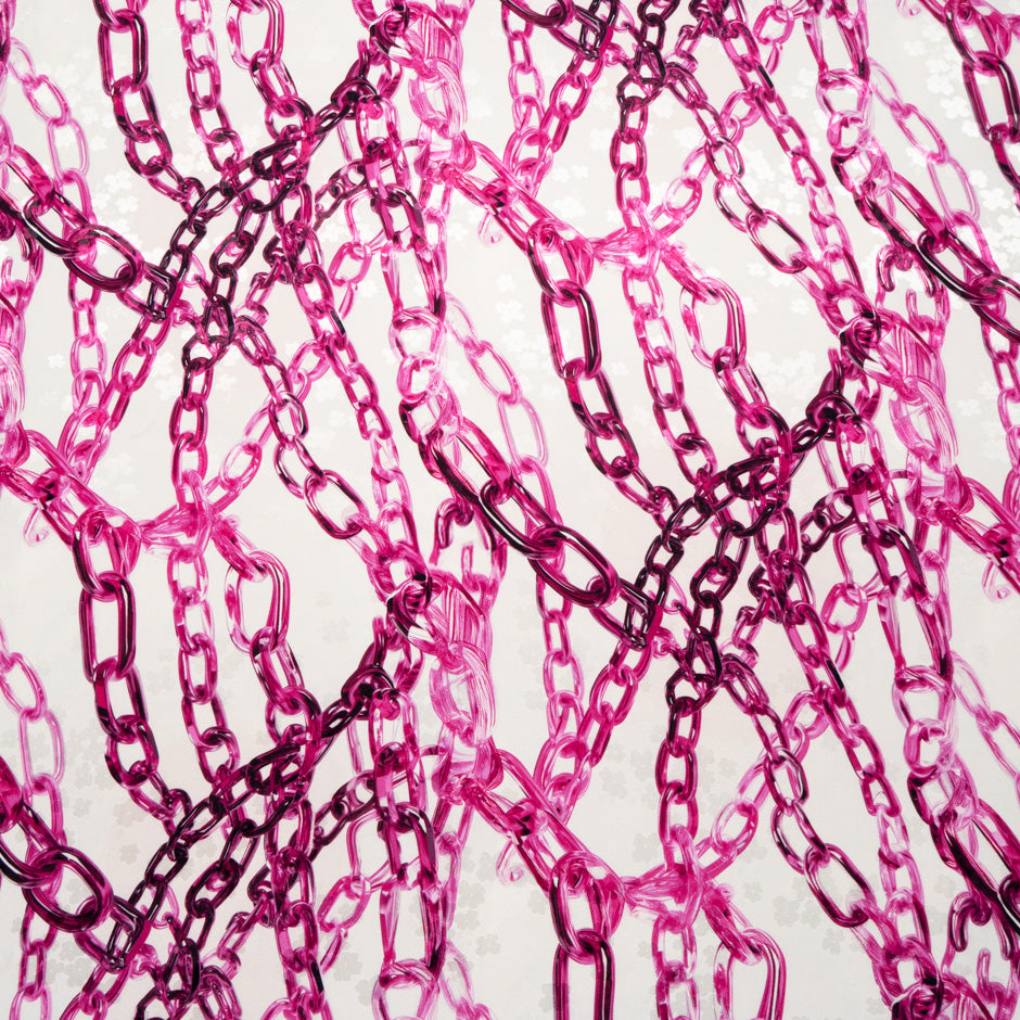 Fuchsia Pink Link Printed Ivory Silk Jacquard