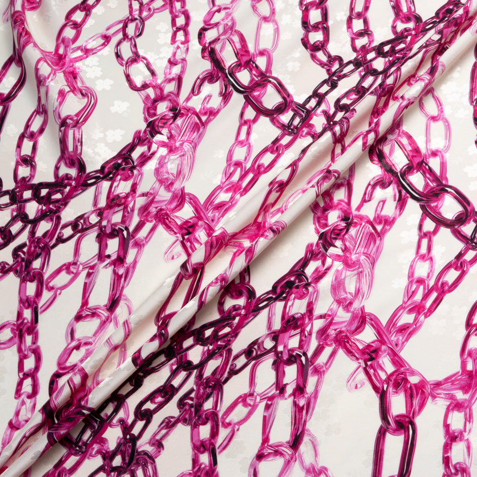 Fuchsia Pink Link Printed Ivory Silk Jacquard