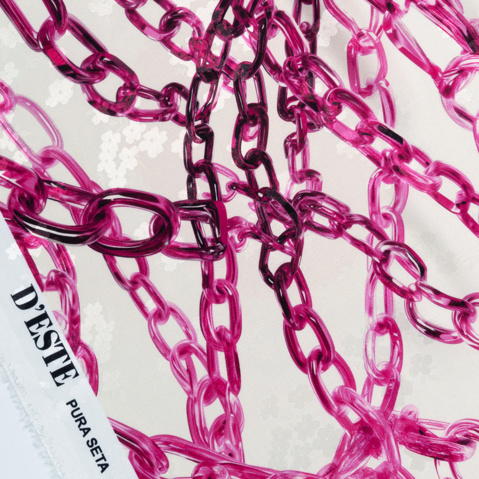 Fuchsia Pink Link Printed Ivory Silk Jacquard (A 1.50m Piece)