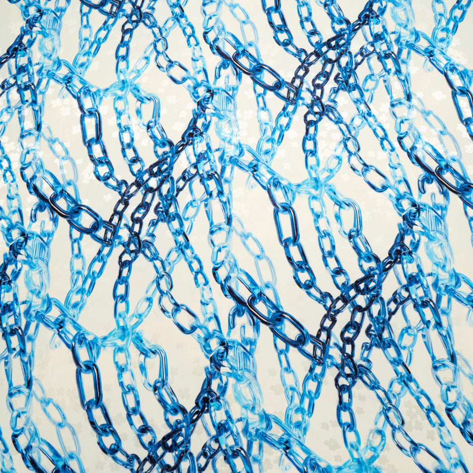 Blue Link Printed Ivory Silk Jacquard