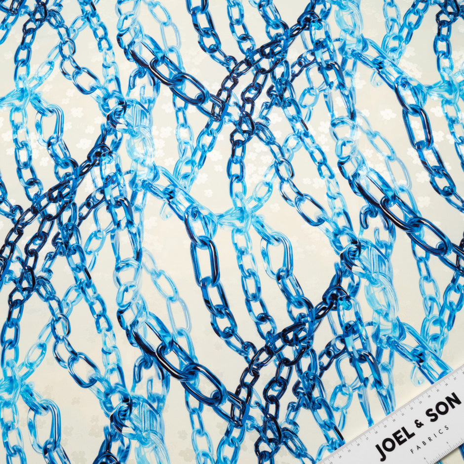 Blue Link Printed Ivory Silk Jacquard