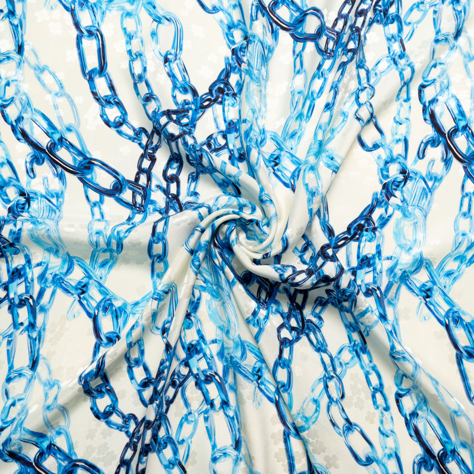Blue Link Printed Ivory Silk Jacquard