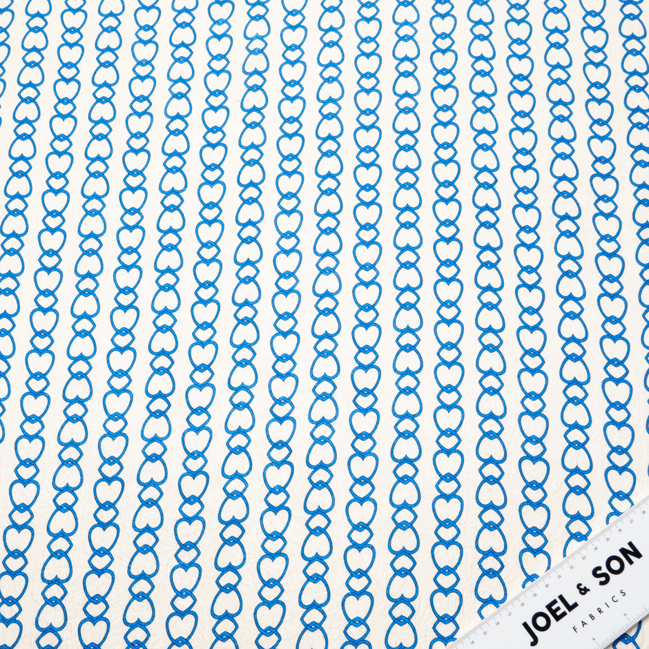 Royal Blue Heart Printed Silk Cloqué