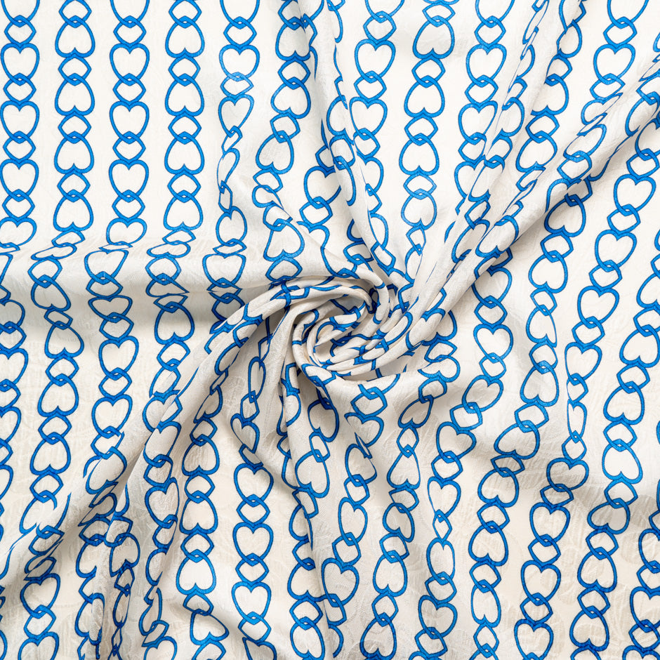Royal Blue Heart Printed Silk Cloqué