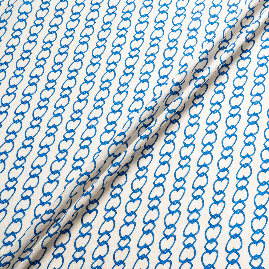 Royal Blue Heart Printed Silk Cloqué