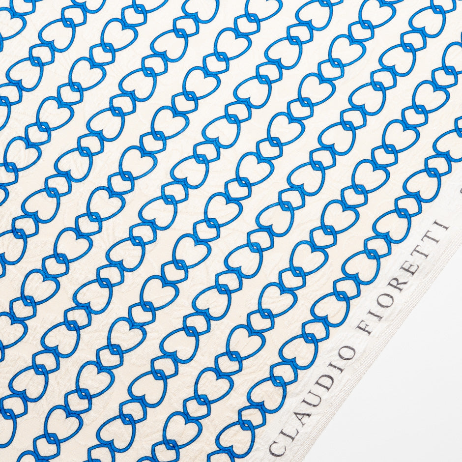 Royal Blue Heart Printed Silk Cloqué