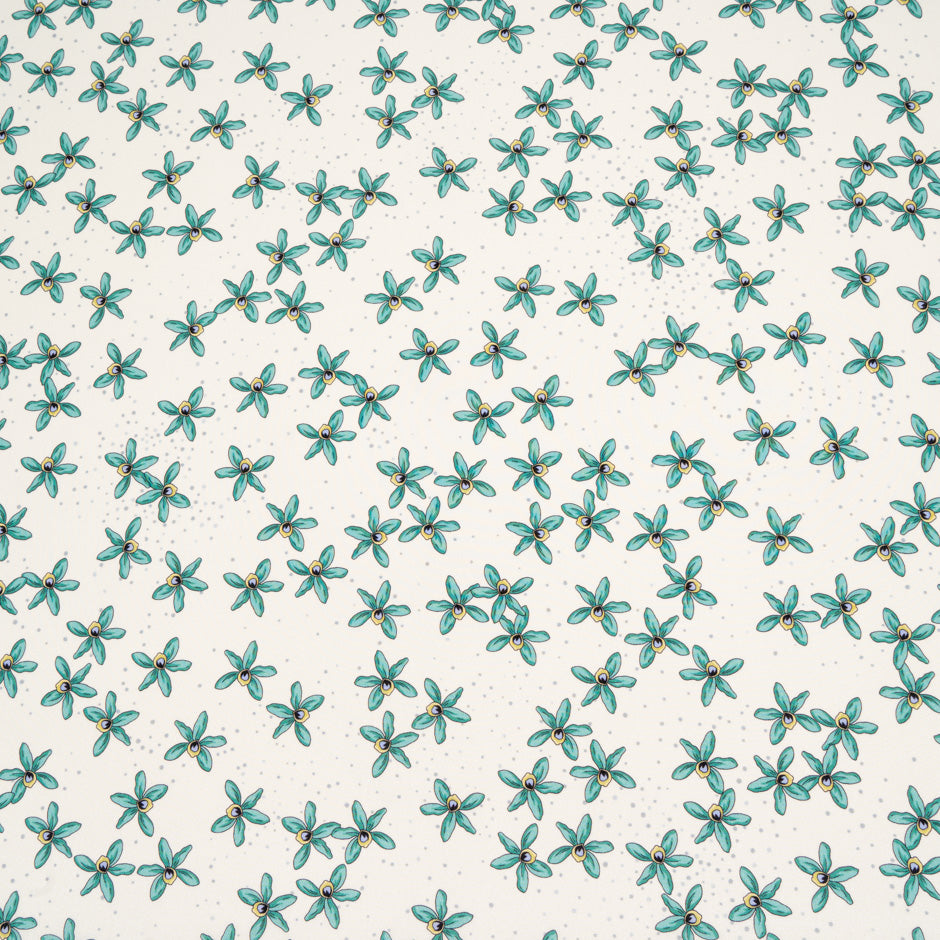 Mint Floral Printed Ivory Pure Silk Crêpe de Chine