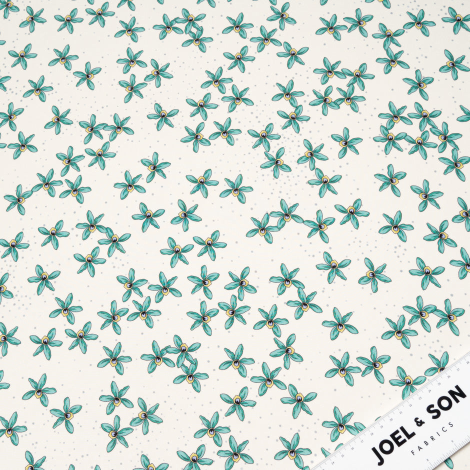 Mint Floral Printed Ivory Pure Silk Crêpe de Chine