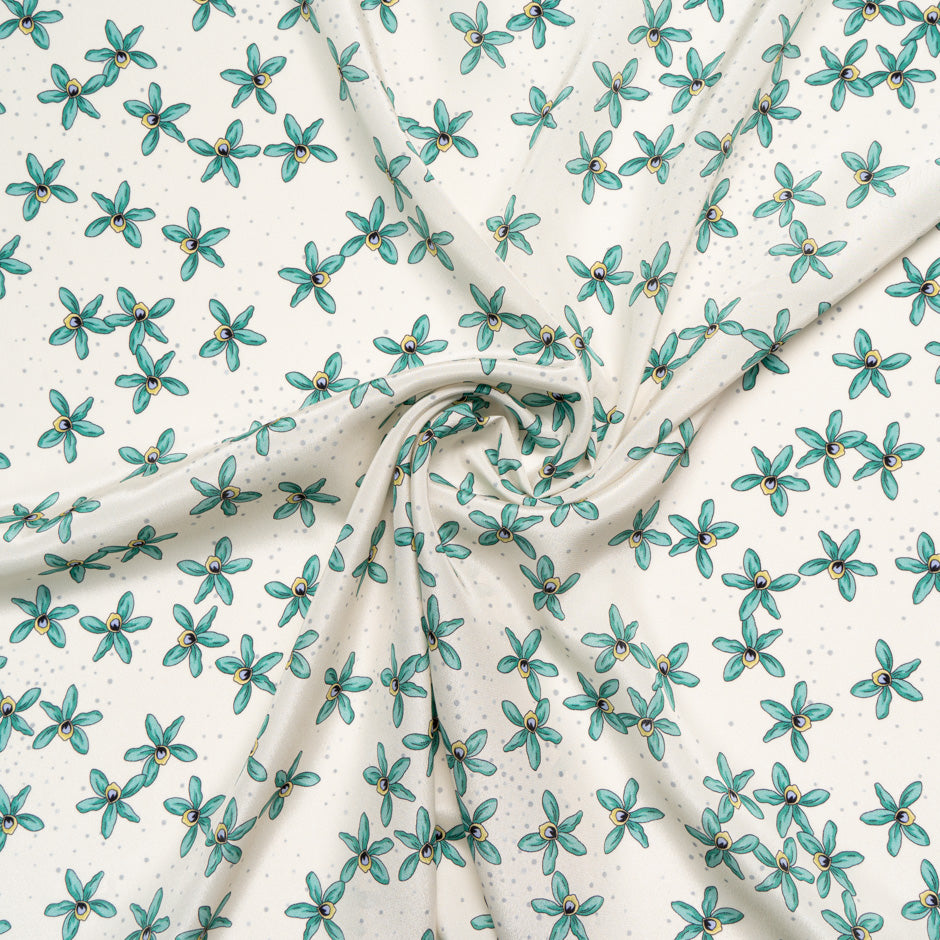 Mint Floral Printed Ivory Pure Silk Crêpe de Chine