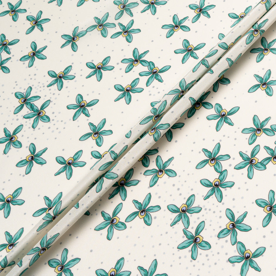 Mint Floral Printed Ivory Pure Silk Crêpe de Chine