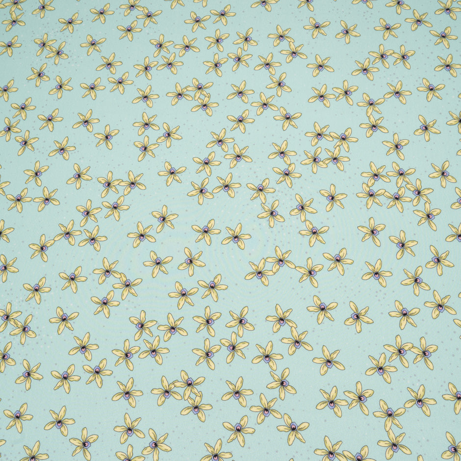 Yellow Floral Printed Mint Pure Silk Crêpe de Chine