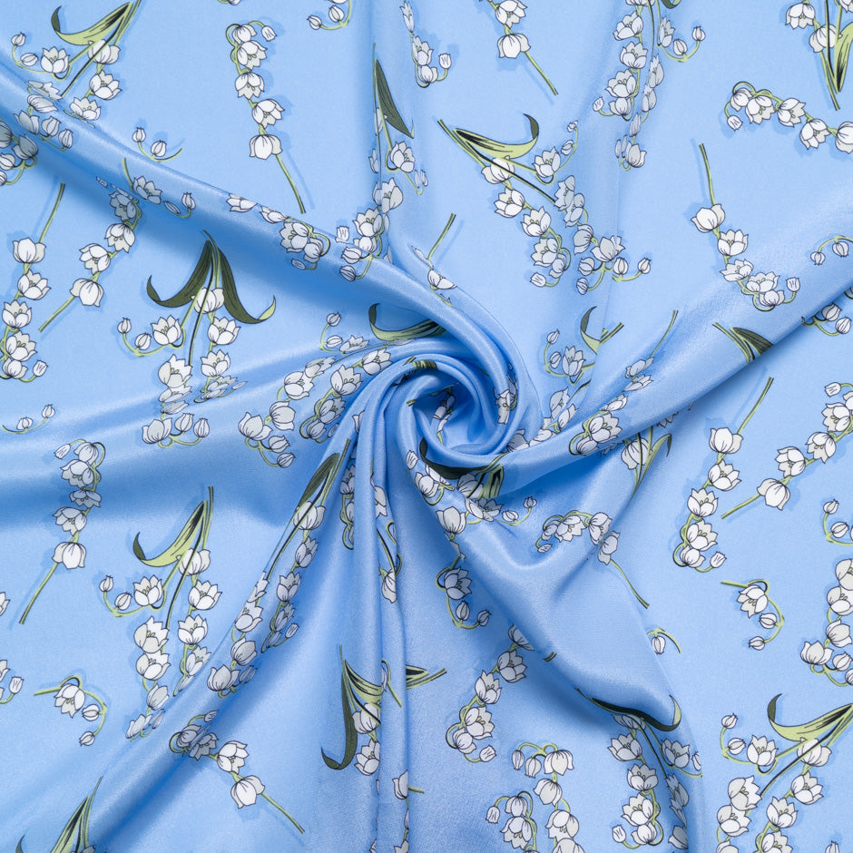 Snow Drop Printed Blue Pure Silk Crêpe de Chine