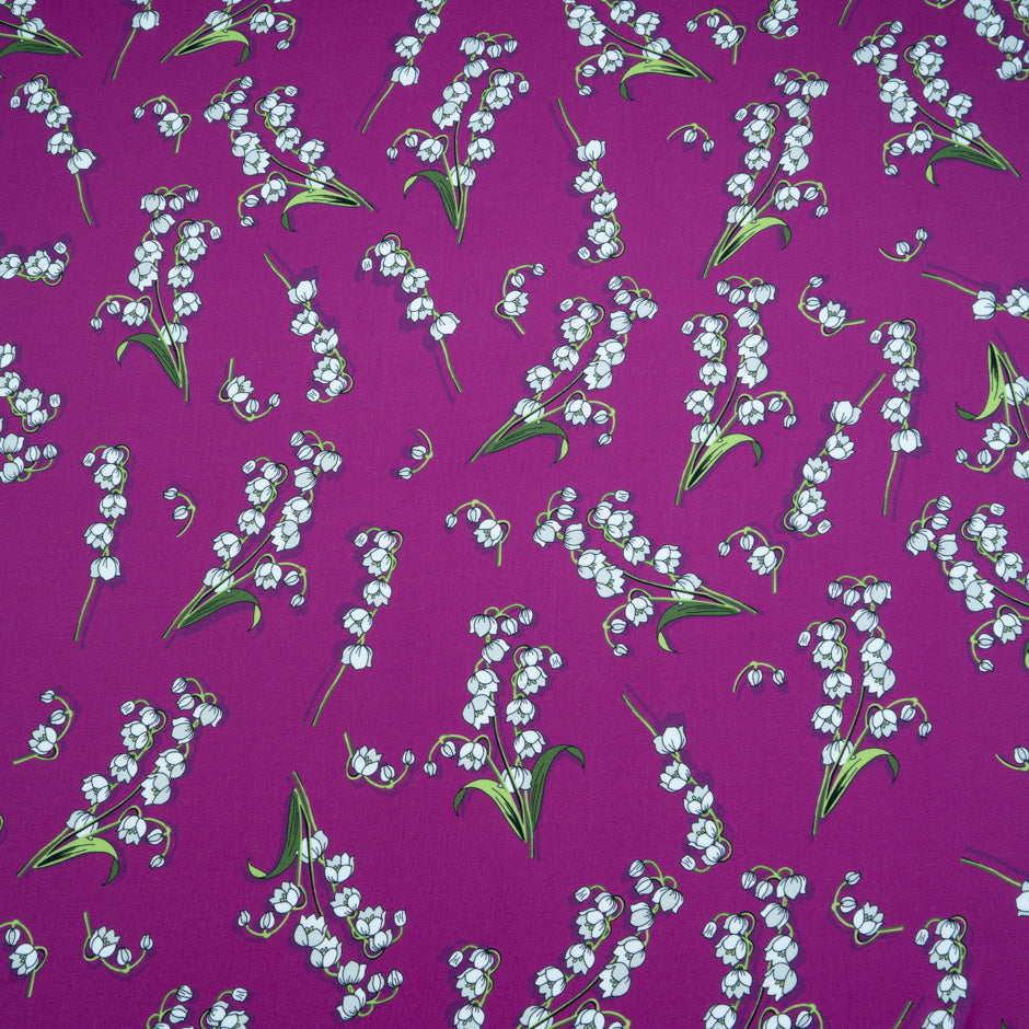Snow Drop Floral Printed Purple Silk Satin Chiffon