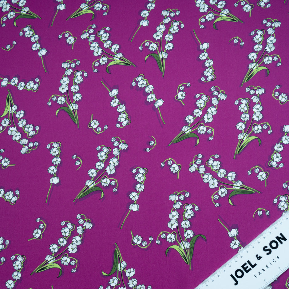Snow Drop Floral Printed Purple Silk Satin Chiffon