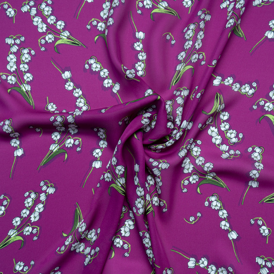 Snow Drop Floral Printed Purple Silk Satin Chiffon