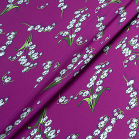 Snow Drop Floral Printed Purple Silk Satin Chiffon