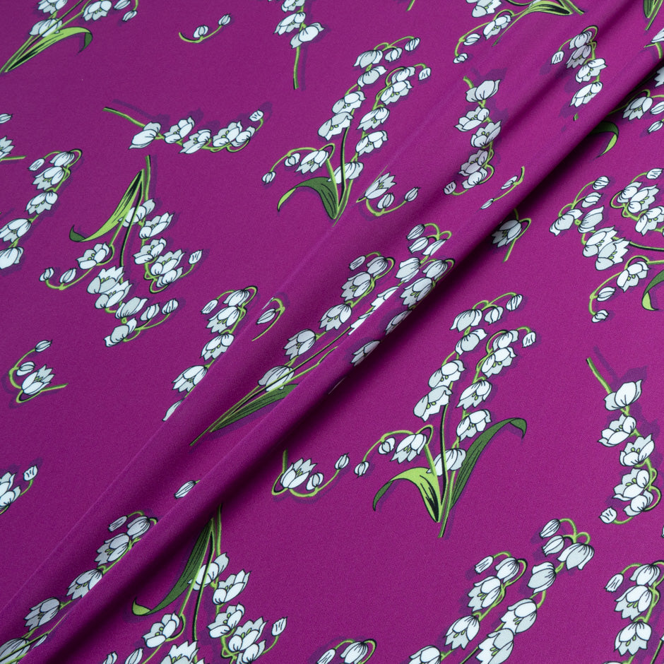 Snow Drop Floral Printed Purple Silk Satin Chiffon