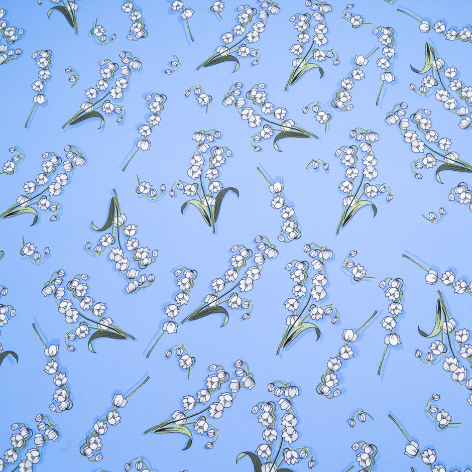 Snow Drop Floral Printed Blue Silk Satin Chiffon