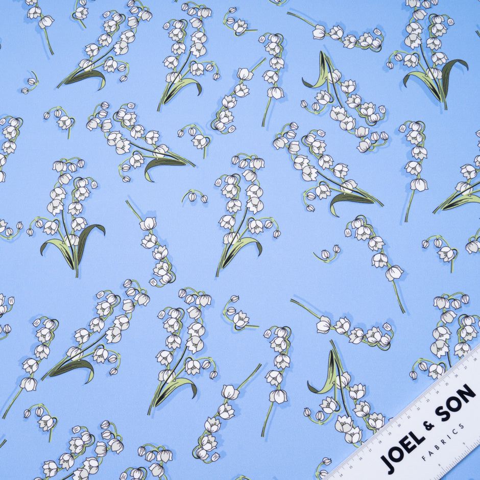 Snow Drop Floral Printed Blue Silk Satin Chiffon