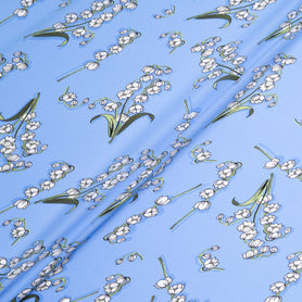Snow Drop Floral Printed Blue Silk Satin Chiffon