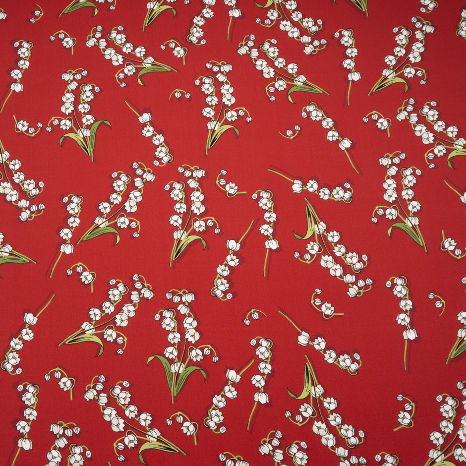 Snow Drop Floral Printed Red Silk Satin Chiffon