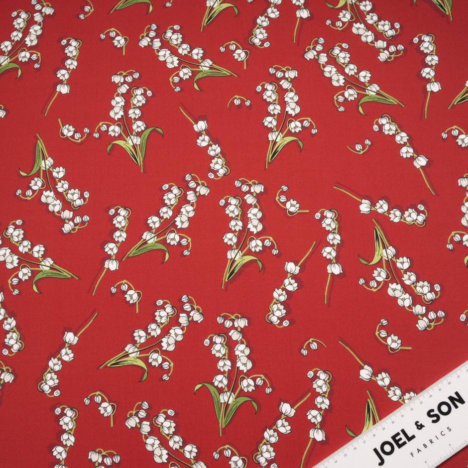 Snow Drop Floral Printed Red Silk Satin Chiffon
