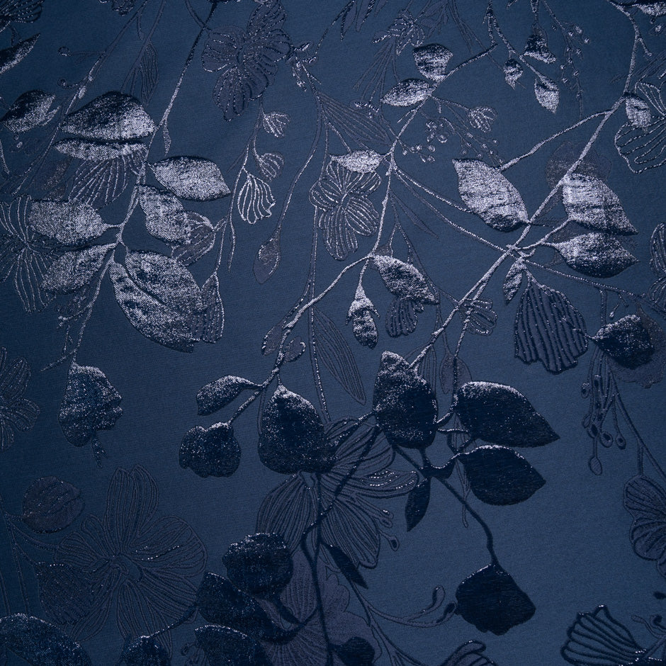 Navy Blue Metallic Floral Cloqué
