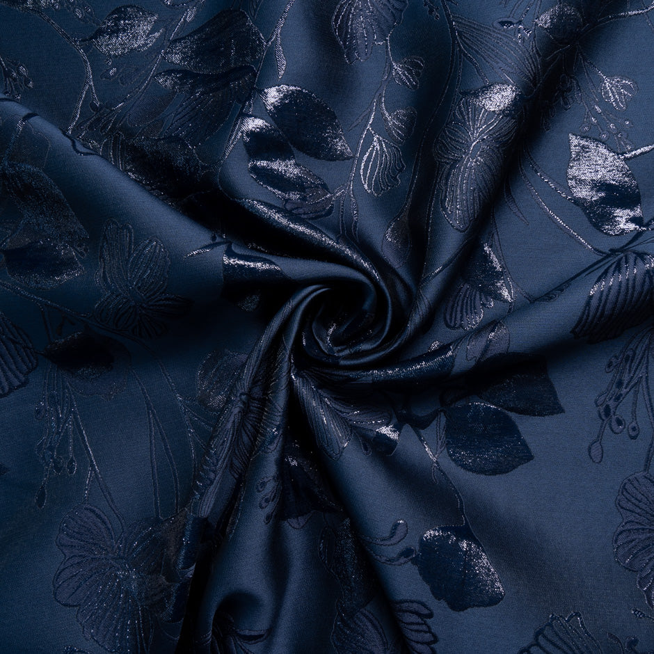 Navy Blue Metallic Floral Cloqué