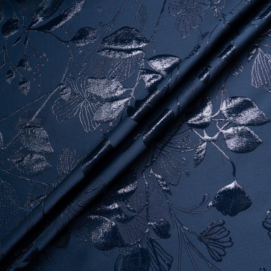 Navy Blue Metallic Floral Cloqué