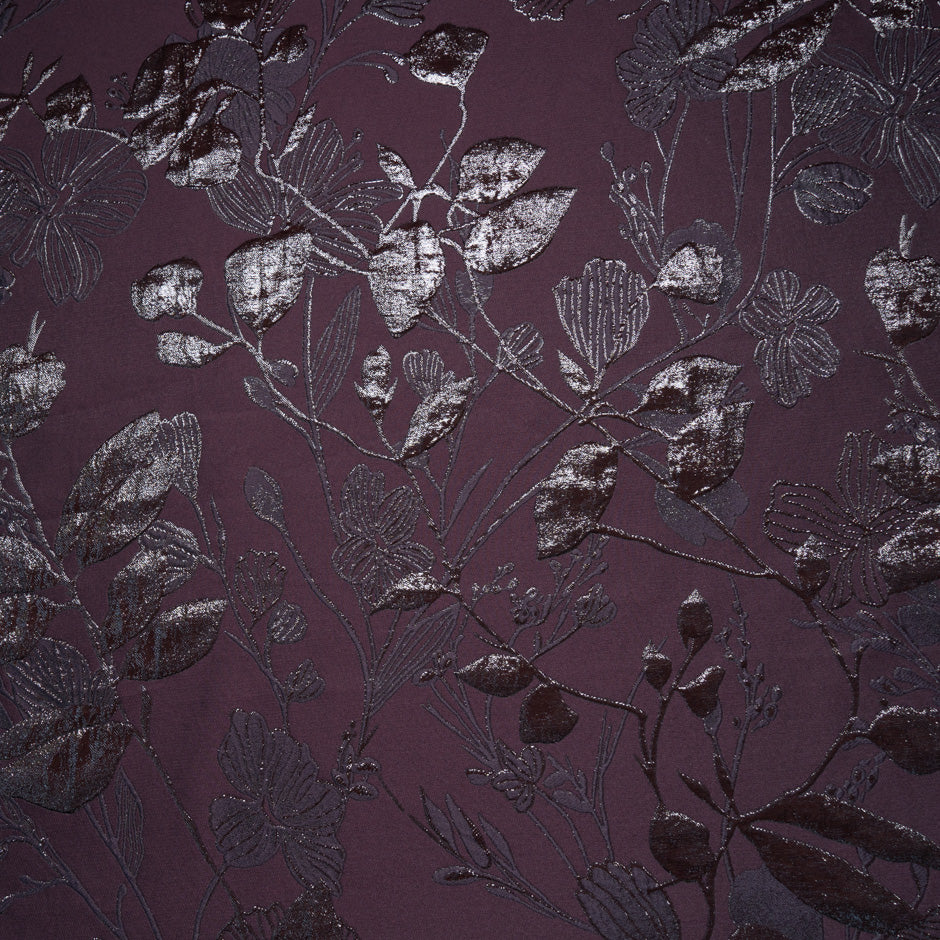 Dark Aubergine Metallic Floral Cloqué
