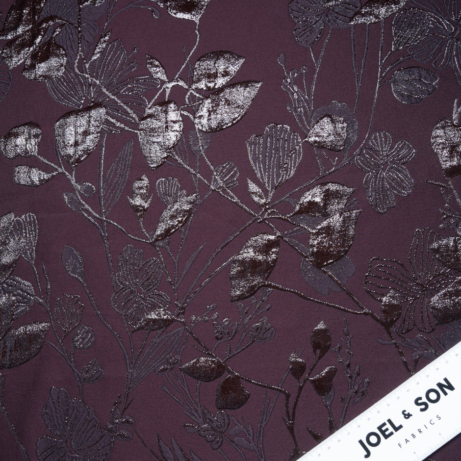 Dark Aubergine Metallic Floral Cloqué