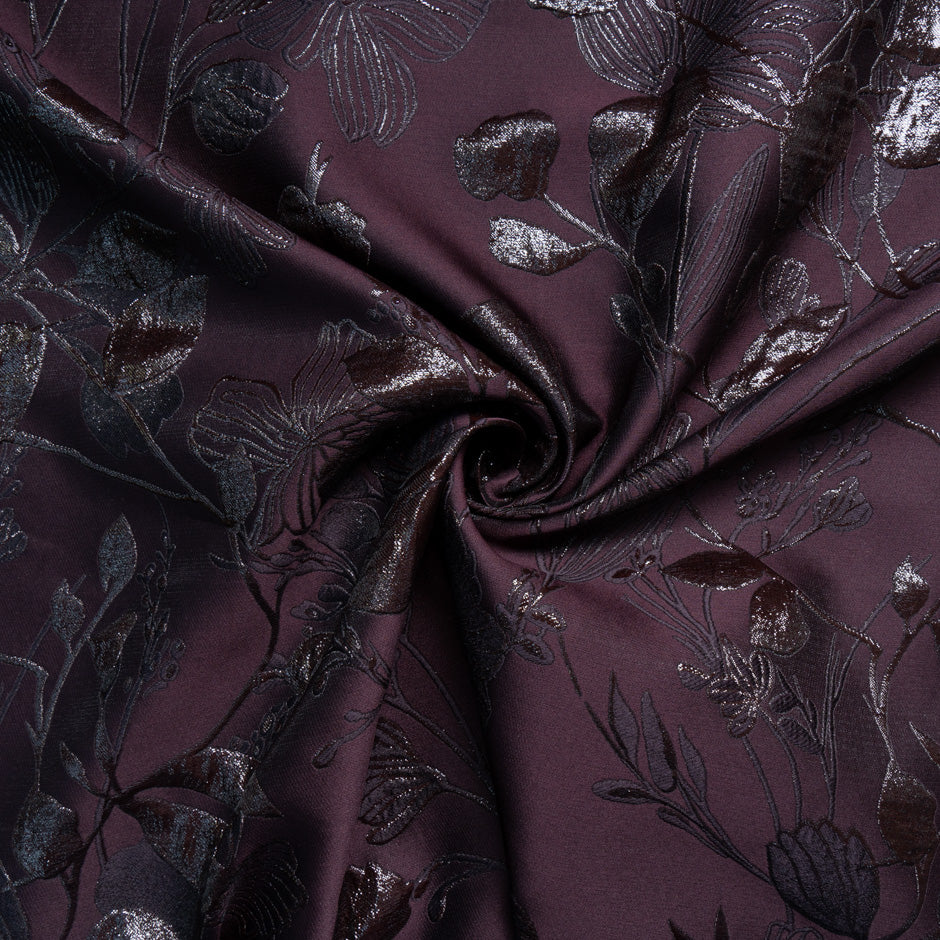 Dark Aubergine Metallic Floral Cloqué