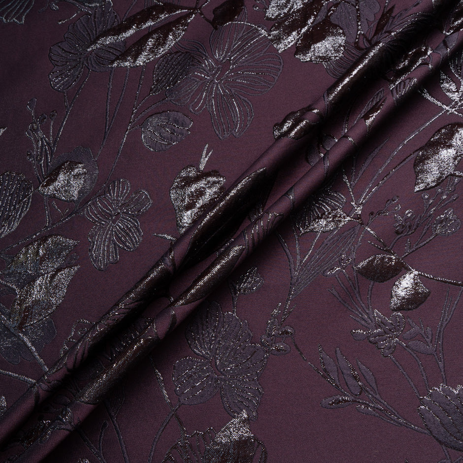 Dark Aubergine Metallic Floral Cloqué