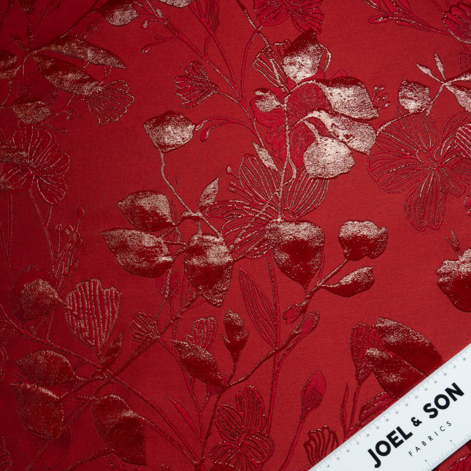 Lipstick Red Metallic Floral Cloqué