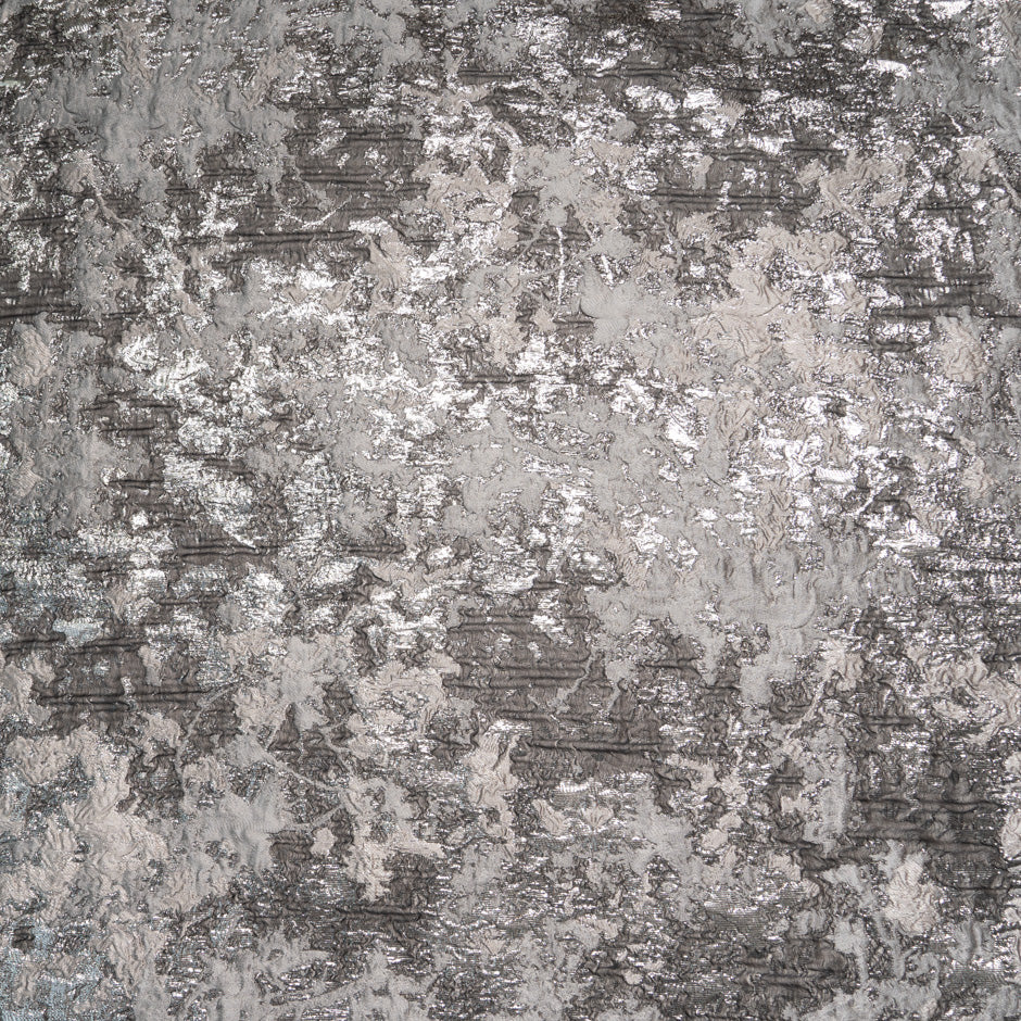 Silver Grey Metallic Silk Blend Cloqué