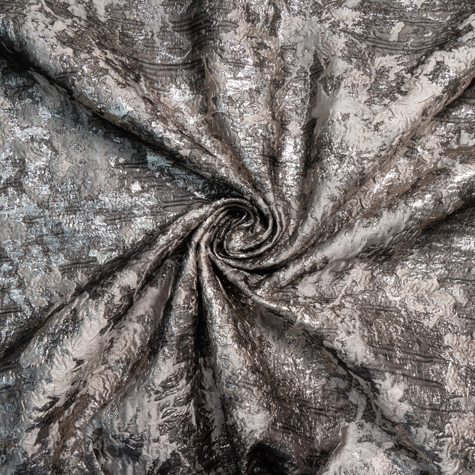 Silver Grey Metallic Silk Blend Cloqué