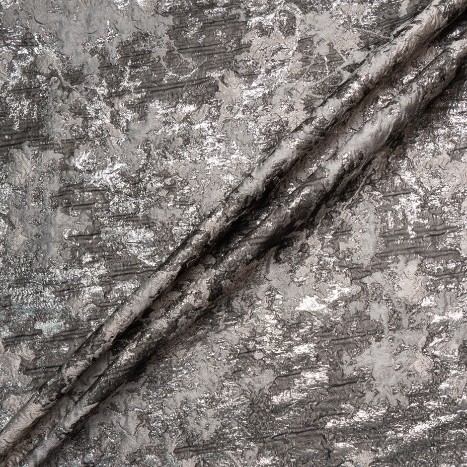 Silver Grey Metallic Silk Blend Cloqué